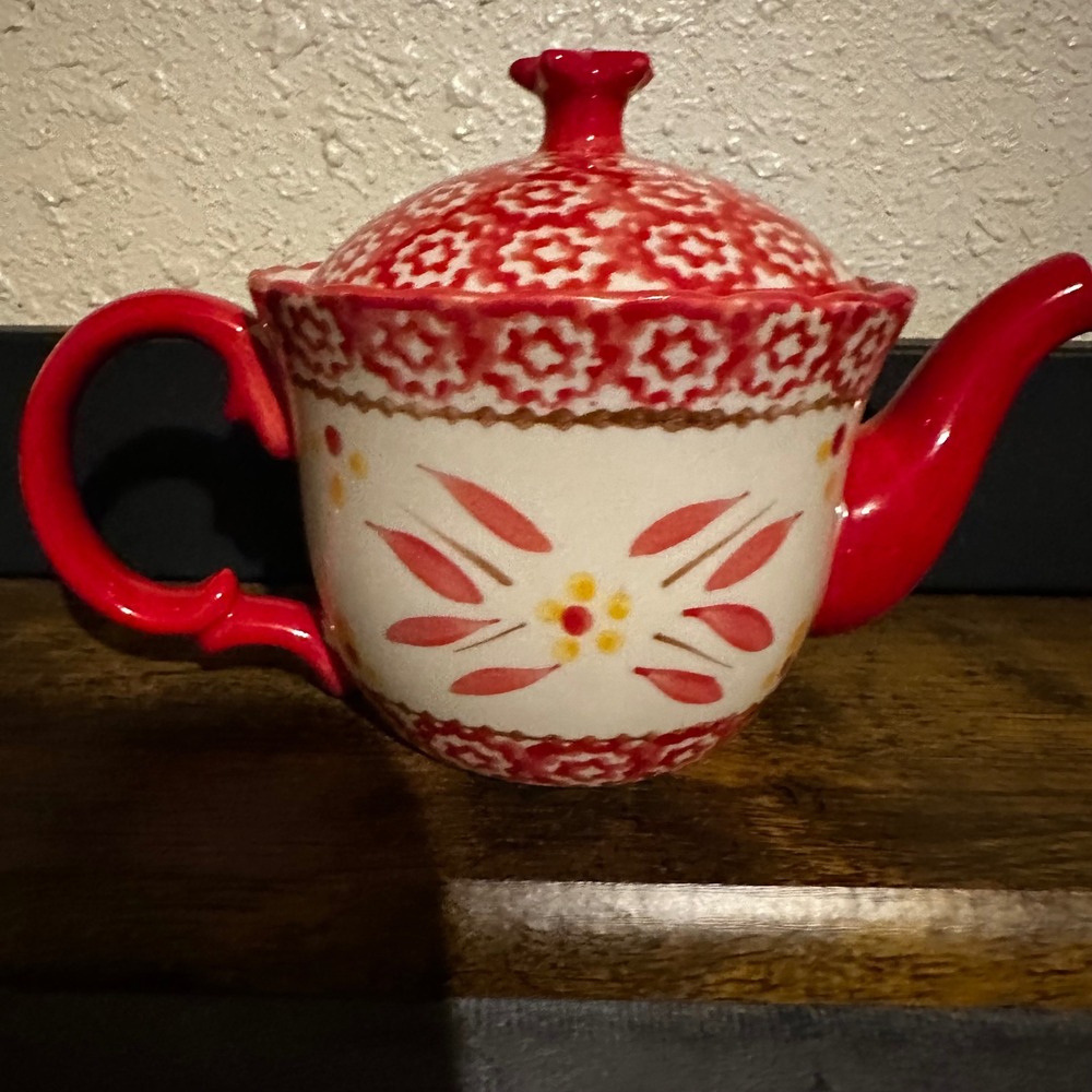 Temp-tations by Tara Old World Red Ceramic Teapot Hand Painted Ovenware